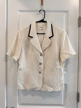 Vintage 90s Studio I Women’s Black & White Button Down Jacket Blouse sz 12
